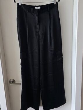 Babaton Black Wide-Leg Satin Cargo Trousers